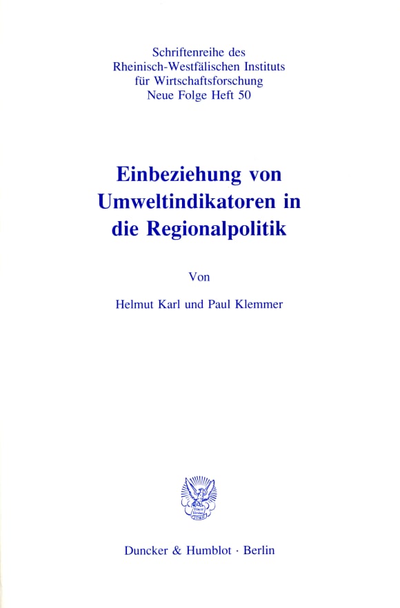 Cover Einbeziehung von Umweltindikatoren in die Regionalpolitik