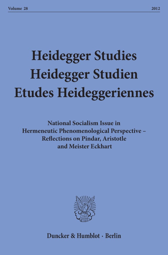 Cover Heidegger Studies / Heidegger Studien / Etudes Heideggeriennes