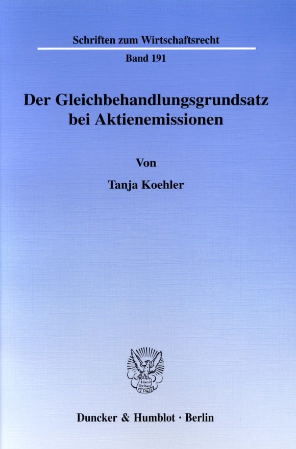 Cover Der Gleichbehandlungsgrundsatz bei Aktienemissionen