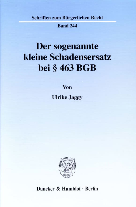 Cover Der sogenannte kleine Schadensersatz bei § 463 BGB