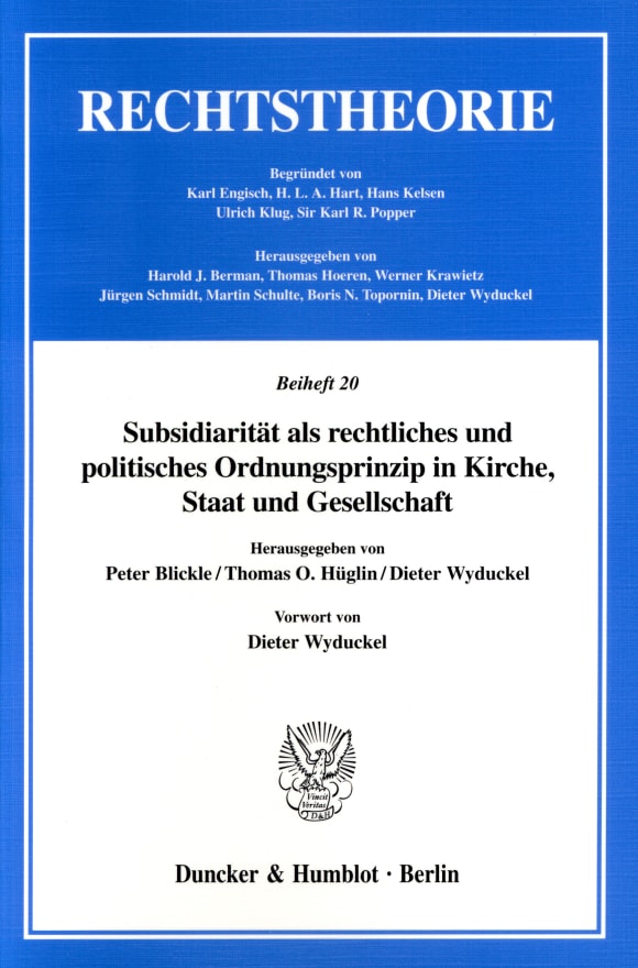 Cover Subsidiarität als rechtliches und politisches Ordnungsprinzip in Kirche, Staat und Gesellschaft