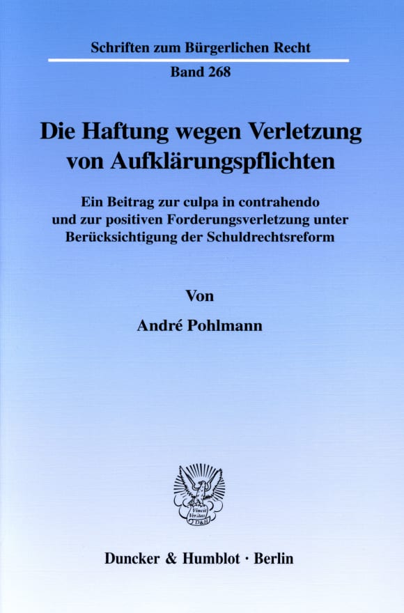 Cover Die Haftung wegen Verletzung von Aufklärungspflichten