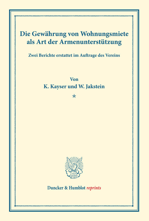 Cover Die Gewährung von Wohnungsmiete als Art der Armenunterstützung