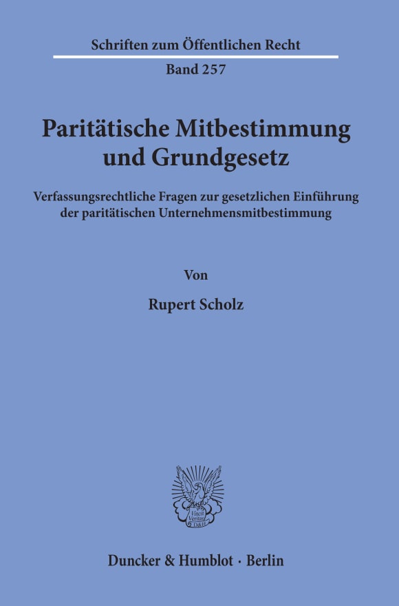 Cover Paritätische Mitbestimmung und Grundgesetz