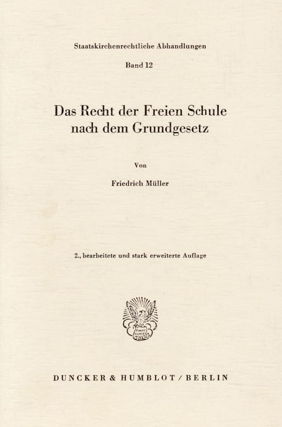 Cover Das Recht der Freien Schule nach dem Grundgesetz