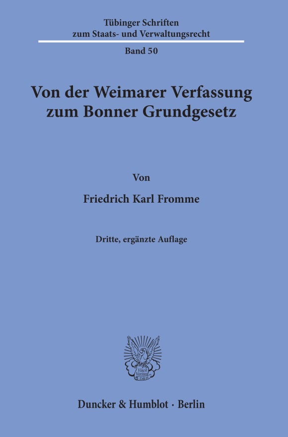 Cover Von der Weimarer Verfassung zum Bonner Grundgesetz