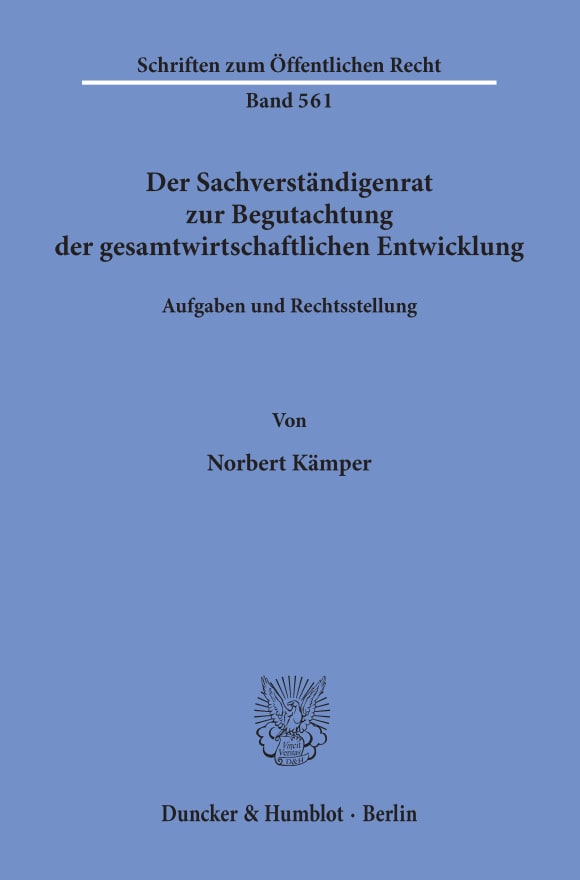 Cover Der Sachverständigenrat zur Begutachtung der gesamtwirtschaftlichen Entwicklung