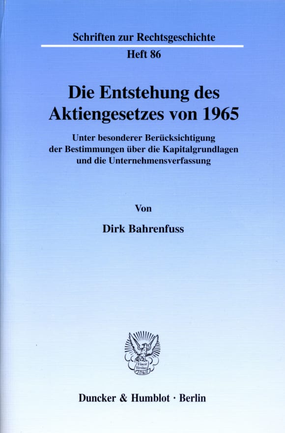 Cover Die Entstehung des Aktiengesetzes von 1965