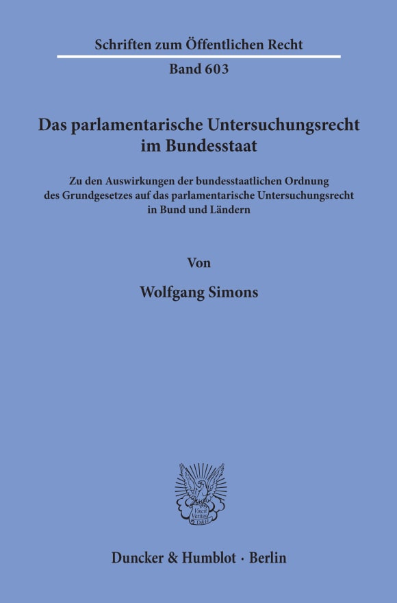 Cover Das parlamentarische Untersuchungsrecht im Bundesstaat