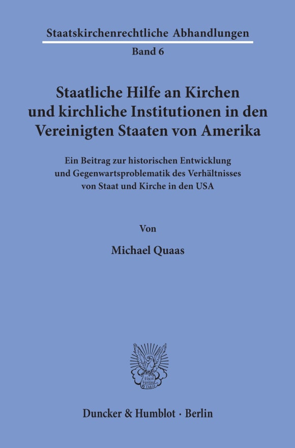 Cover Staatliche Hilfe an Kirchen und kirchliche Institutionen in den Vereinigten Staaten von Amerika