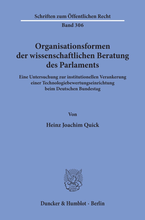 Cover Organisationsformen der wissenschaftlichen Beratung des Parlaments