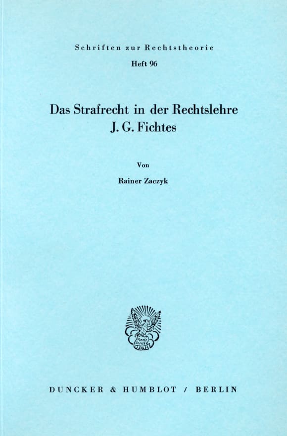 Cover Das Strafrecht in der Rechtslehre J. G. Fichtes