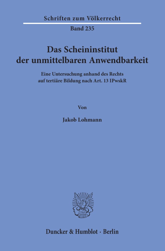 Cover Das Scheininstitut der unmittelbaren Anwendbarkeit