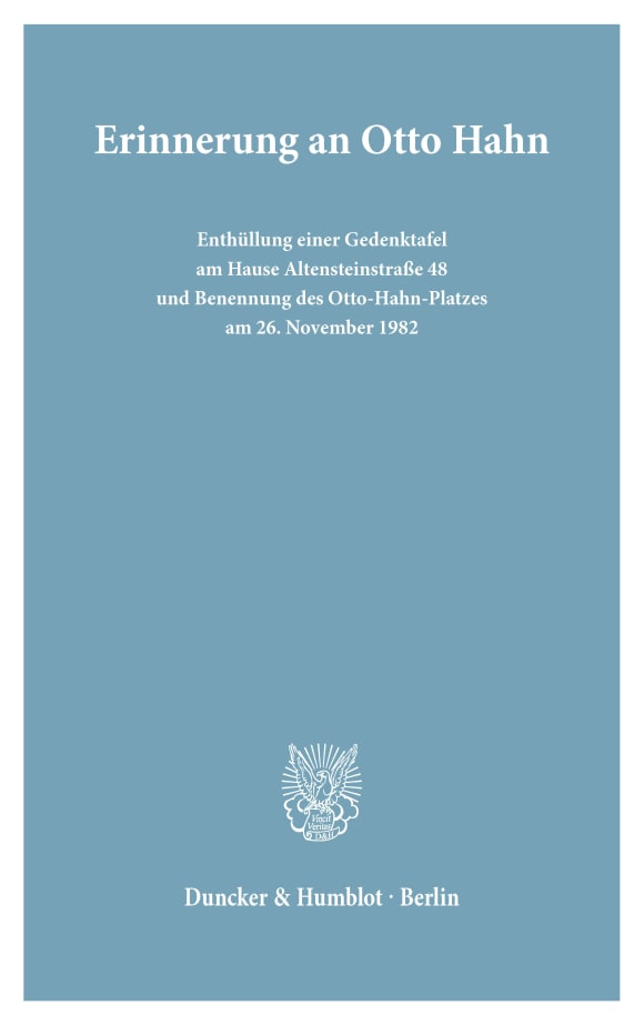 Cover Erinnerung an Otto Hahn