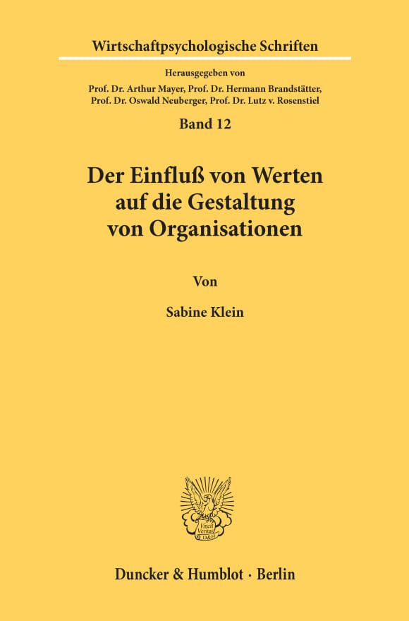 Cover Der Einfluß von Werten auf die Gestaltung von Organisationen