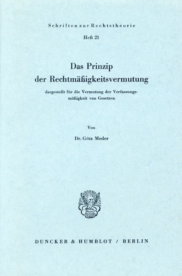 Cover Das Prinzip der Rechtsmäßigkeitsvermutung,