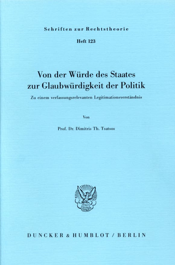 Cover Von der Würde des Staates zur Glaubwürdigkeit der Politik