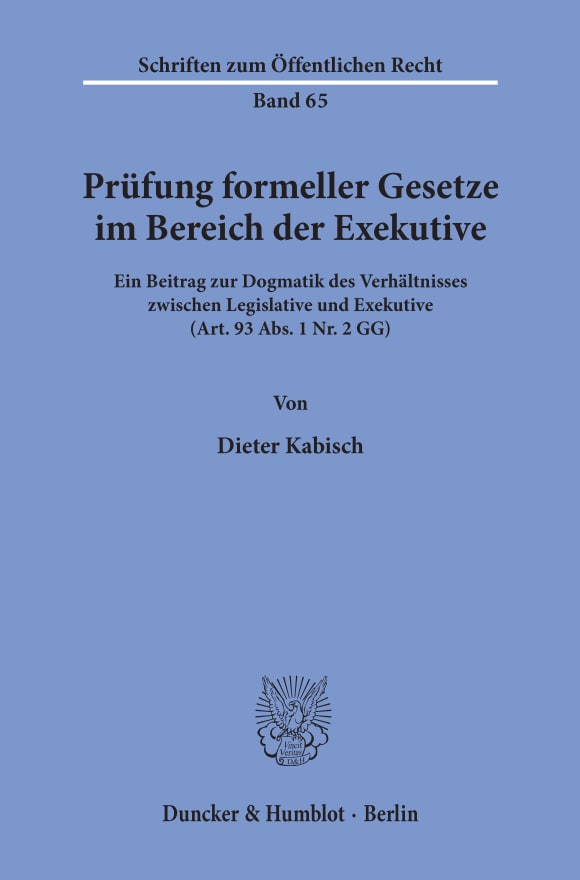 Cover Prüfung formeller Gesetze im Bereich der Exekutive