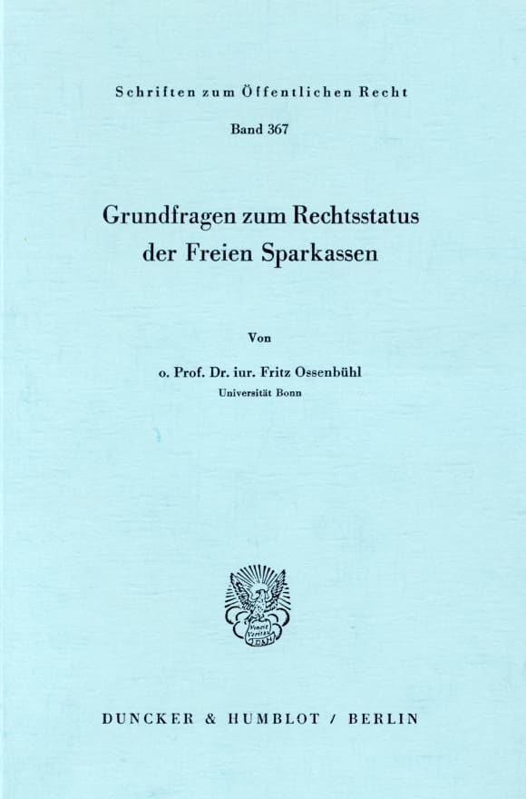 Cover Grundfragen zum Rechtsstatus der Freien Sparkassen