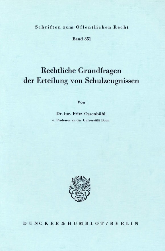 Cover Rechtliche Grundfragen der Erteilung von Schulzeugnissen