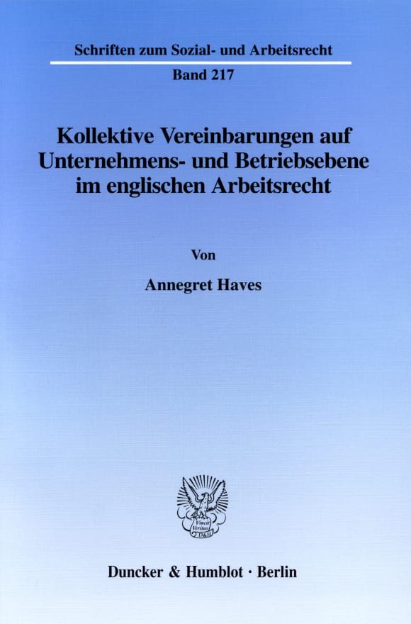 Cover Kollektive Vereinbarungen auf Unternehmens- und Betriebsebene im englischen Arbeitsrecht