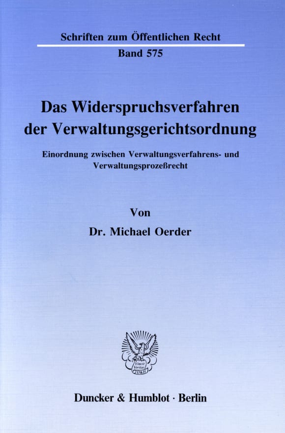 Cover Das Widerspruchsverfahren der Verwaltungsgerichtsordnung