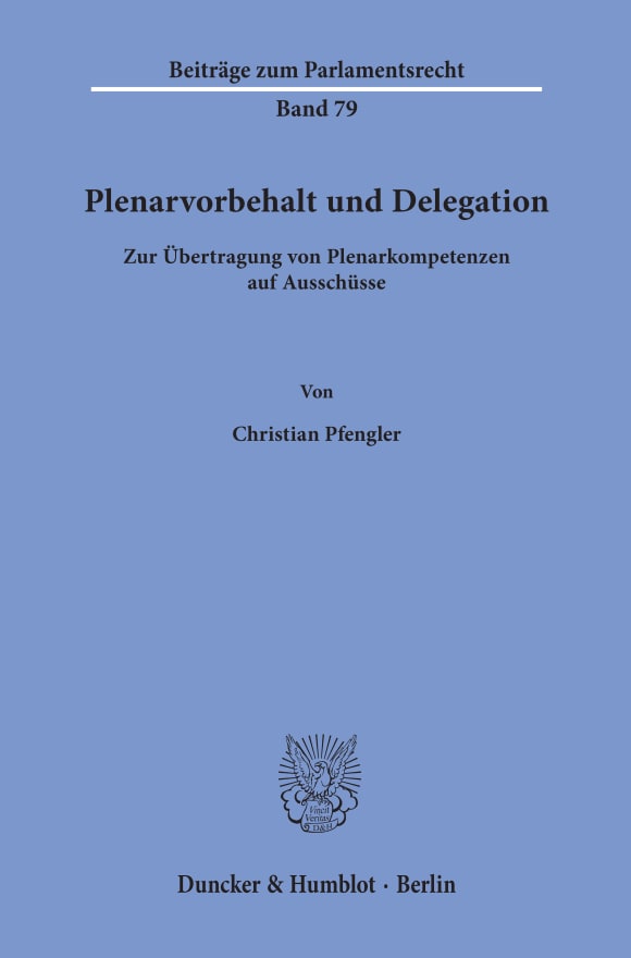 Cover Plenarvorbehalt und Delegation