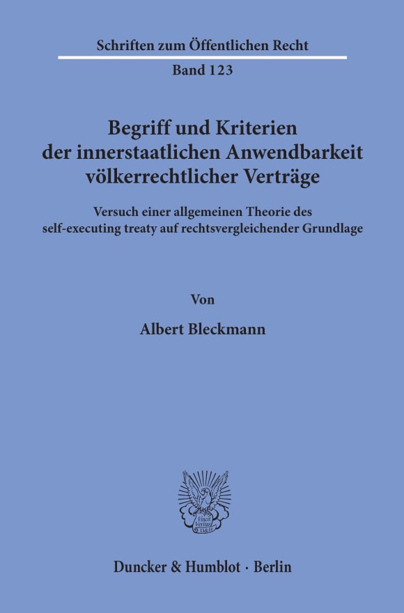 Cover Begriff und Kriterien der innerstaatlichen Anwendbarkeit völkerrechtlicher Verträge