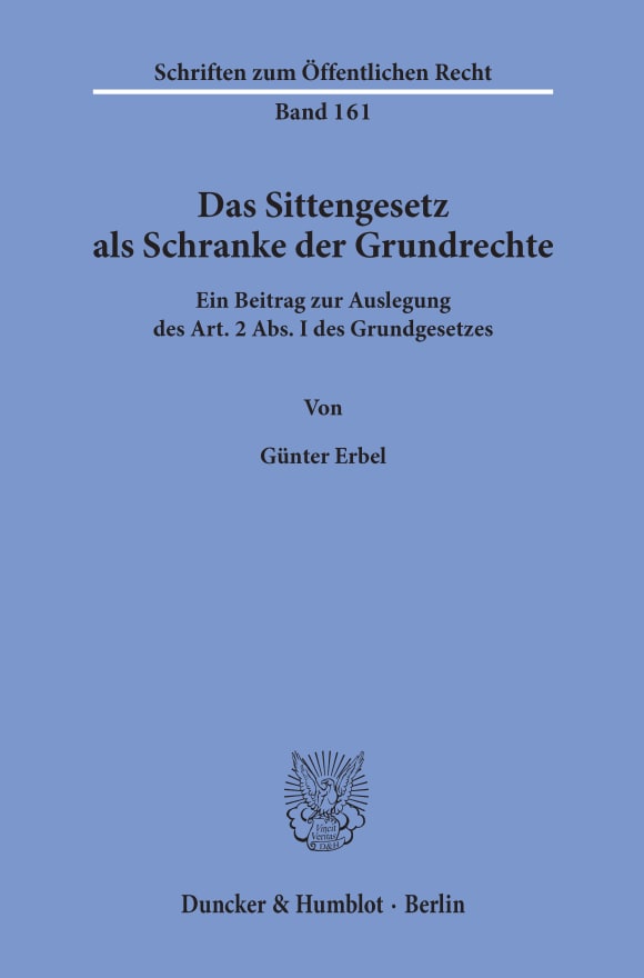 Cover Das Sittengesetz als Schranke der Grundrechte