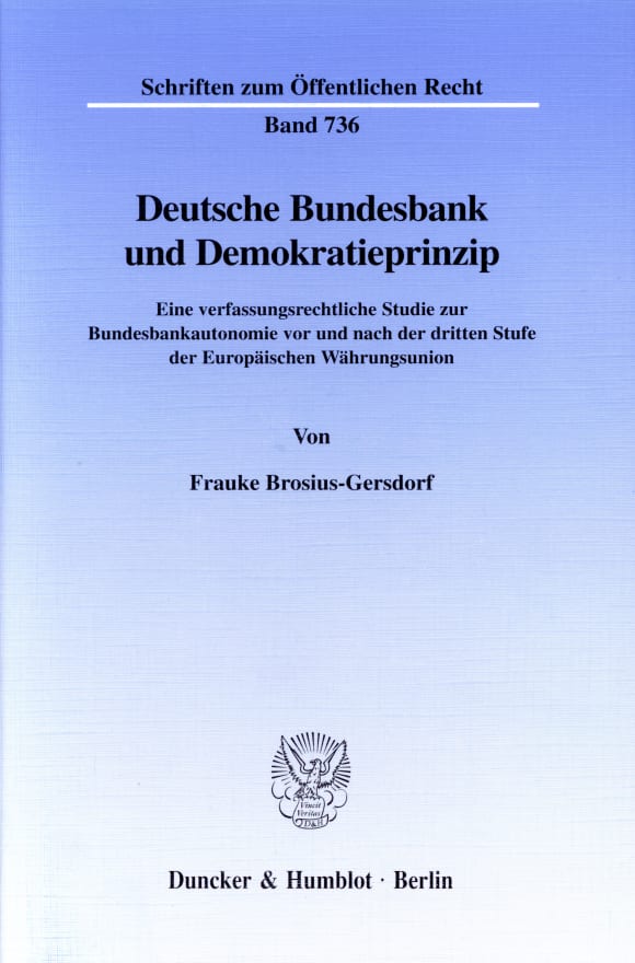 Cover Deutsche Bundesbank und Demokratieprinzip