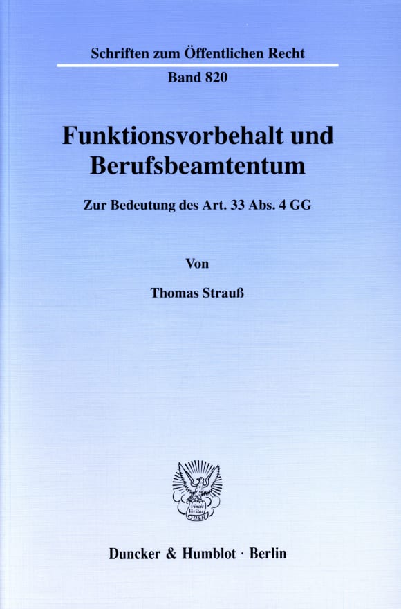 Cover Funktionsvorbehalt und Berufsbeamtentum