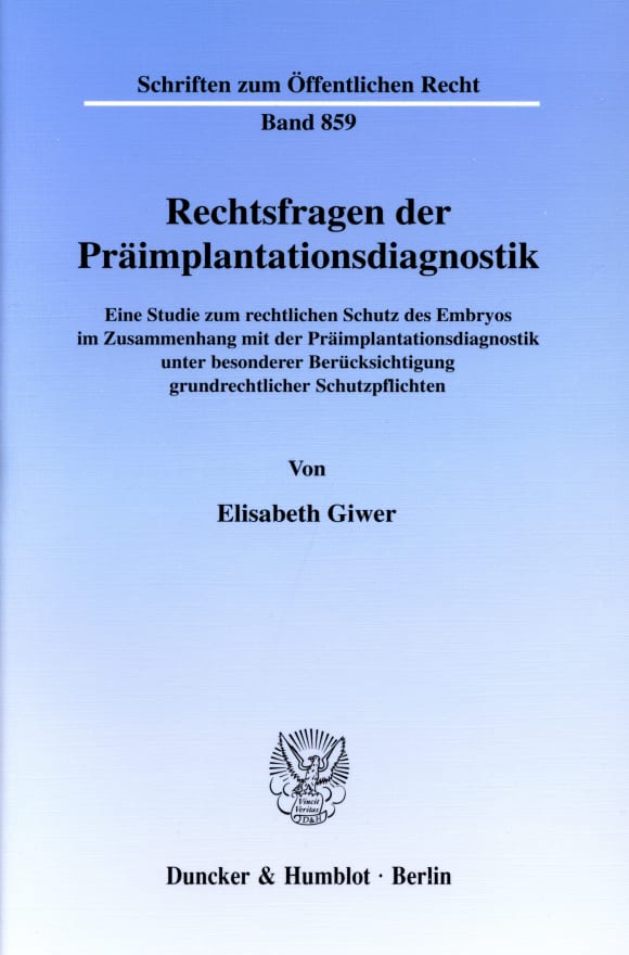 Cover Rechtsfragen der Präimplantationsdiagnostik