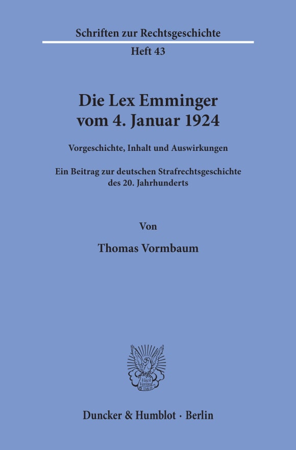 Cover Die Lex Emminger vom 4. Januar 1924