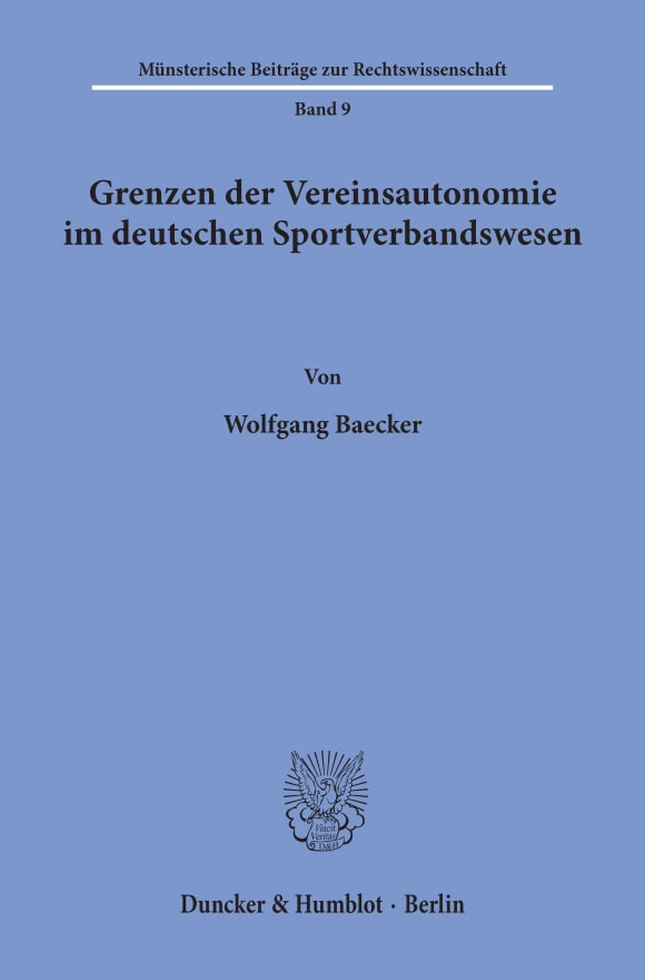 Cover Grenzen der Vereinsautonomie im deutschen Sportverbandswesen