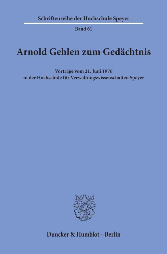 Cover Arnold Gehlen zum Gedächtnis