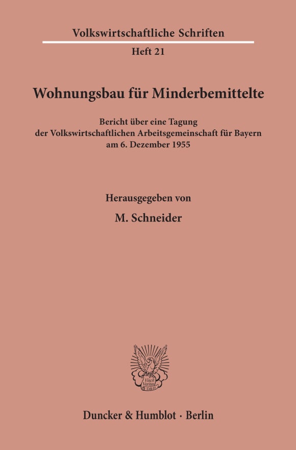 Cover Wohnungsbau für Minderbemittelte