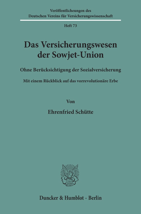 Cover Das Versicherungswesen der Sowjet-Union