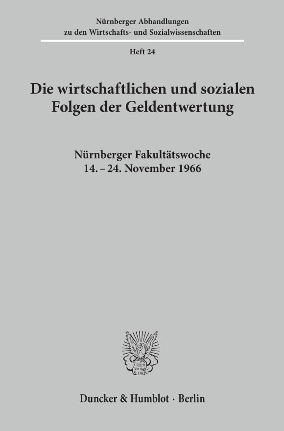 Cover Die wirtschaftlichen und sozialen Folgen der Geldentwertung