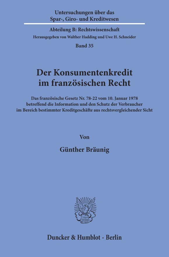 Cover Der Konsumentenkredit im französischen Recht