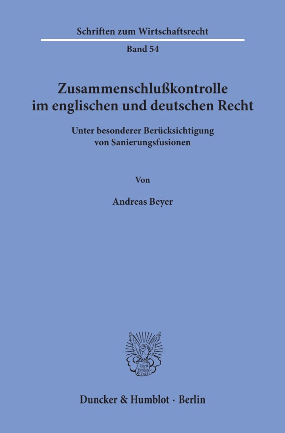 Cover Zusammenschlußkontrolle im englischen und deutschen Recht