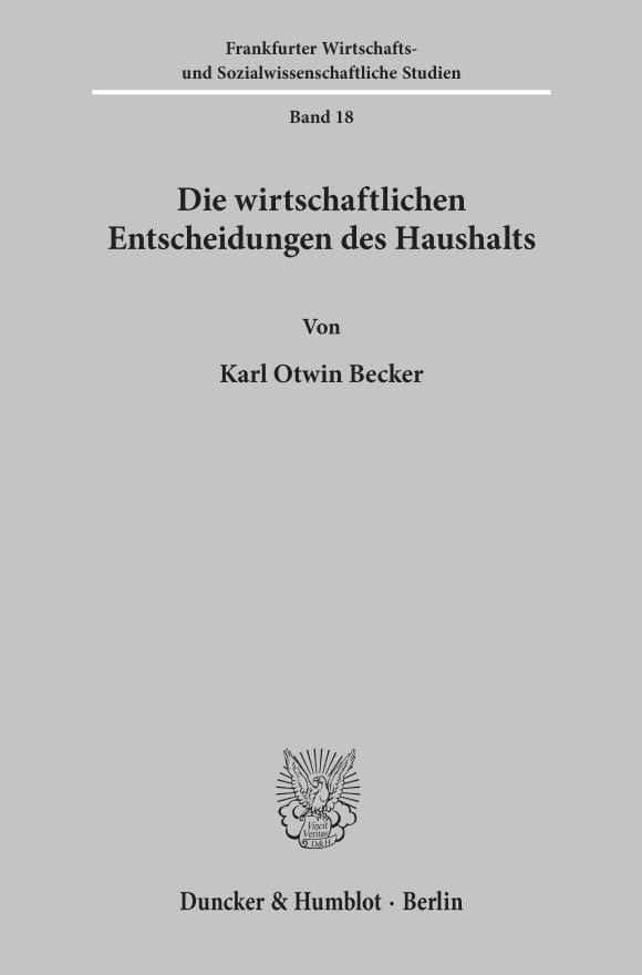 Cover Die wirtschaftlichen Entscheidungen des Haushalts