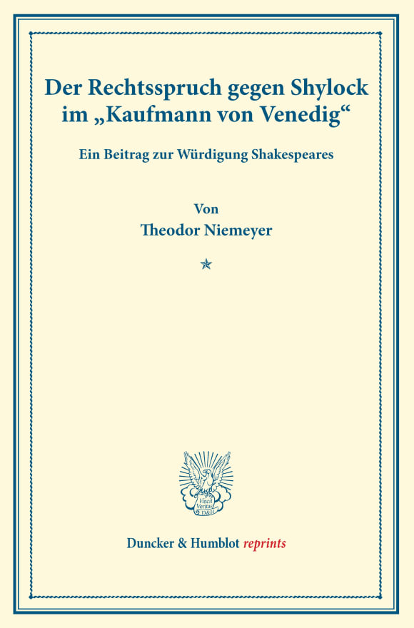 Cover Der Rechtsspruch gegen Shylock im »Kaufmann von Venedig«