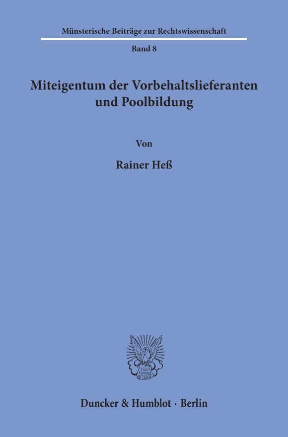 Cover Miteigentum der Vorbehaltslieferanten und Poolbildung