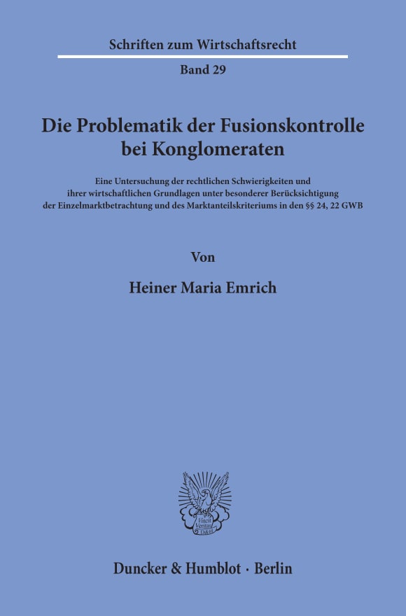 Cover Die Problematik der Fusionskontrolle bei Konglomeraten