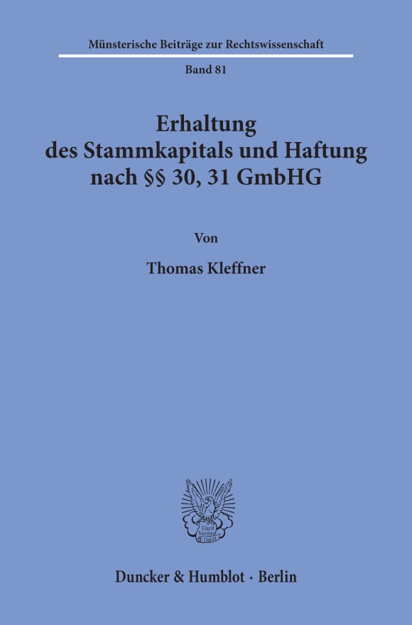 Cover Erhaltung des Stammkapitals und Haftung nach §§ 30, 31 GmbHG