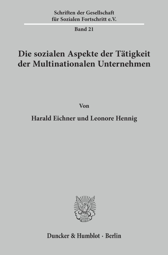 Cover Die sozialen Aspekte der Tätigkeit der Multinationalen Unternehmen