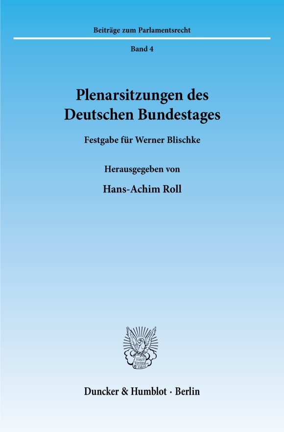 Cover Plenarsitzungen des Deutschen Bundestages