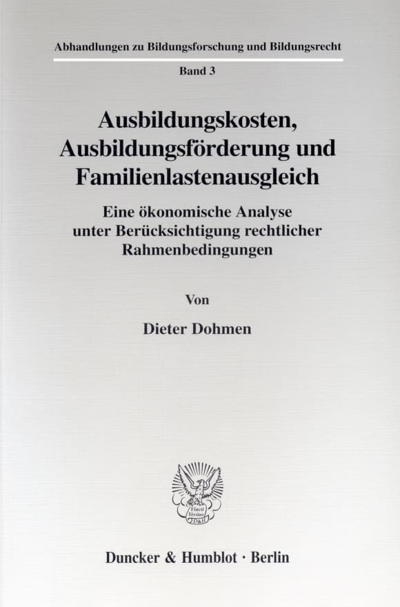 Cover Ausbildungskosten, Ausbildungsförderung und Familienlastenausgleich