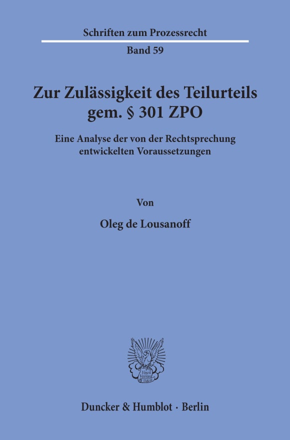 Cover Zur Zulässigkeit des Teilurteils gem. § 301 ZPO