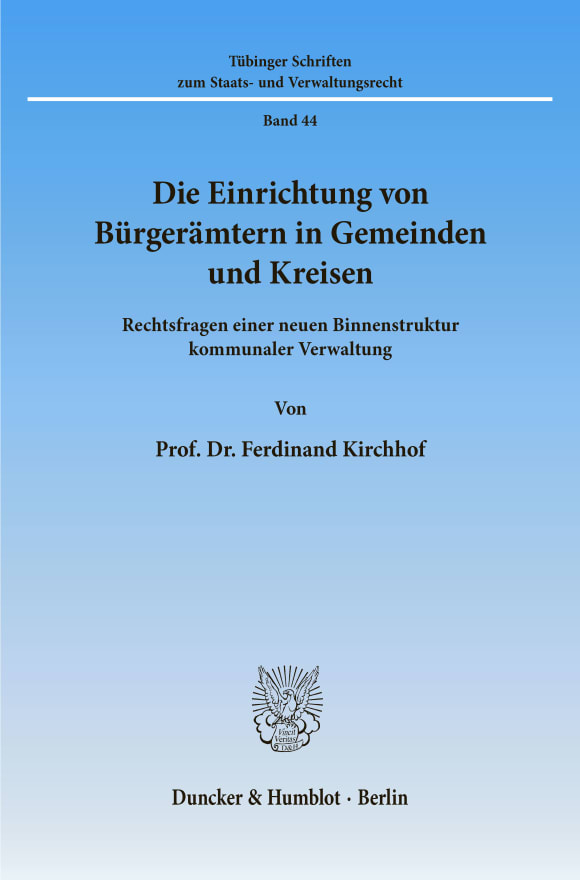 Cover Die Einrichtung von Bürgerämtern in Gemeinden und Kreisen